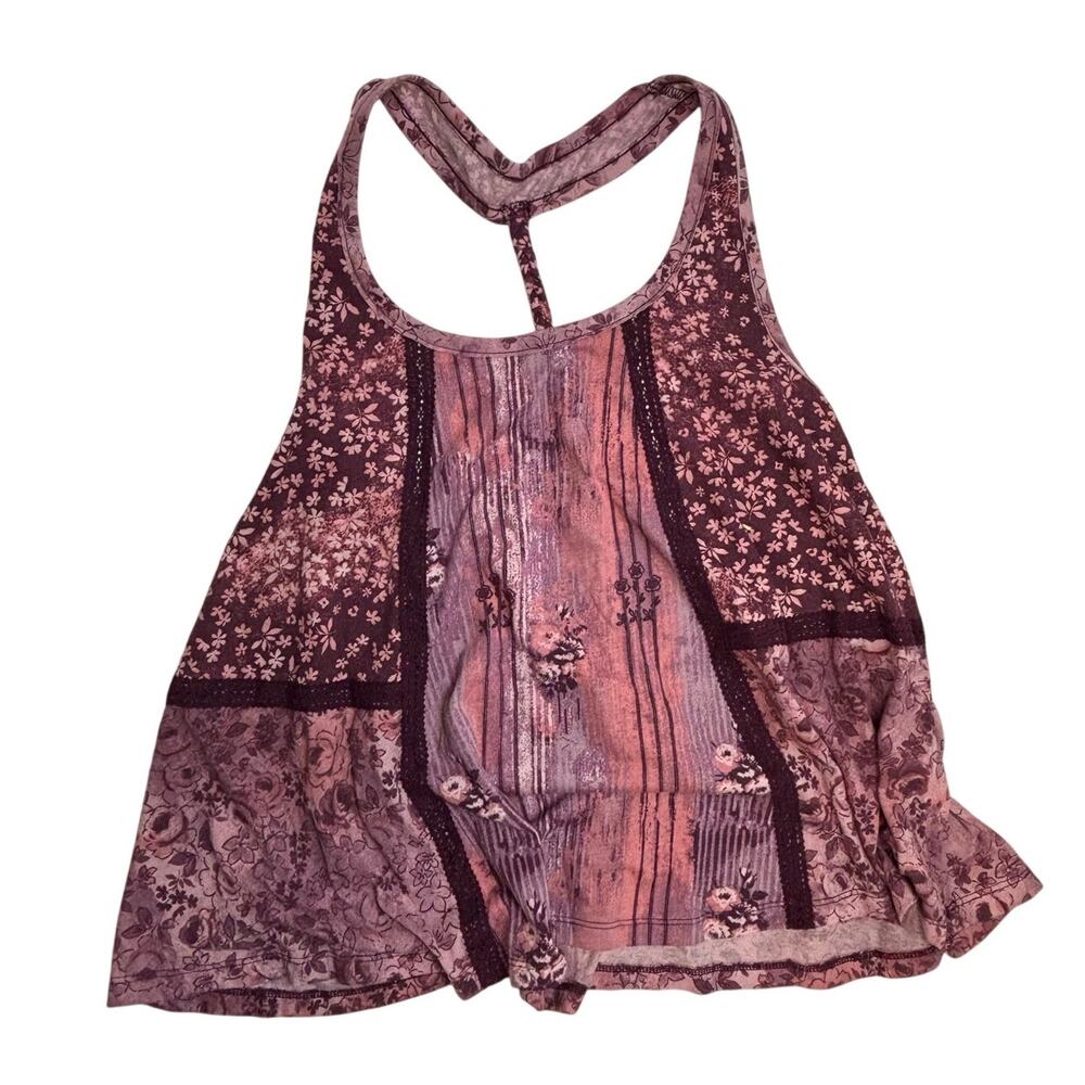Mudd Pink Purple Floral Patchwork Racerback Tank Juniors M NWT Y2K Boho